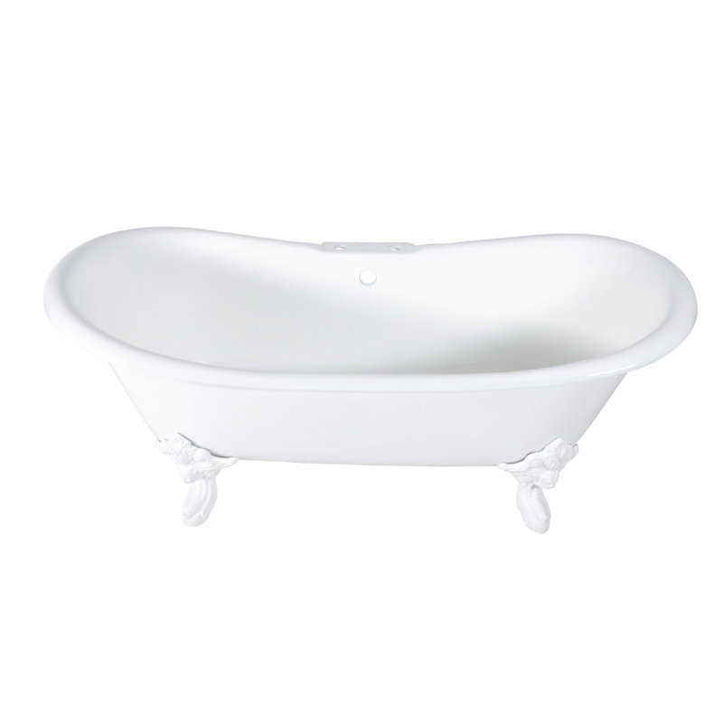 Kingston Brass Aqua Eden 72-Inch Cast Iron Oval Double Slipper Clawfoot Tub (7-Inch Faucet Drillings), White