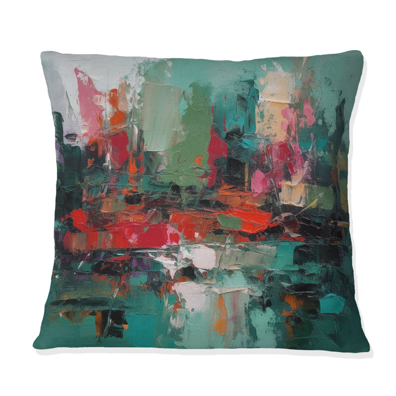 Coussin décoratif imprimé textures rouges et vertes de l'esprit II