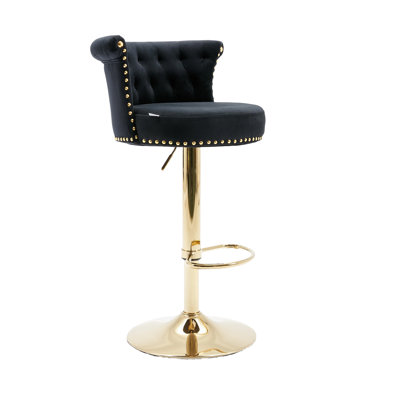 Chaise de bar rotative en velours à hauteur réglable avec structure en métal épais pour une rotation douce dans le salon et café à couture en losange