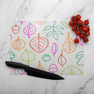 Leaves Illustration Glass Chopping Board