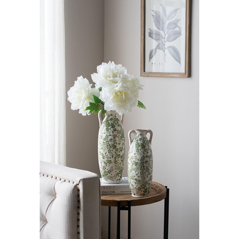 Vase à fleurs - vert / blanc, H 15,6 po x l 5,9 po x P 5,9 po