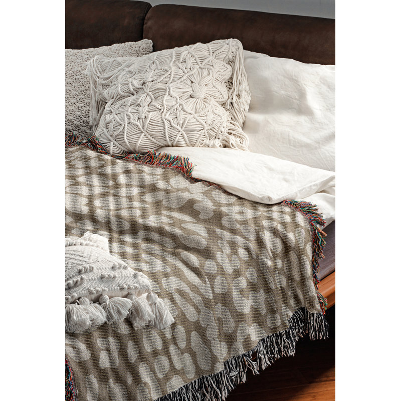 Jeté en mélange de coton Delo, Beige, L 60 po x l 50 po
