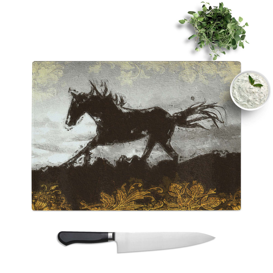 Glass Galloping Horse in Abstract Chopping Board