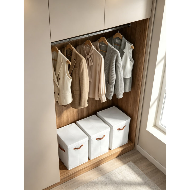 Fabric Storage Bins with Front Open Window, 3 Pack Closet Shelf Organizer Baskets, Stackable Decorative Boxes for Home, Dorm, White, 13.7 x 9.8 x 9.8 Inches