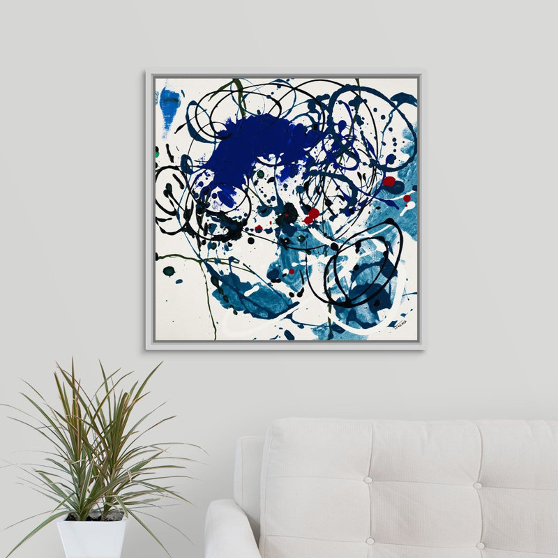 «Get Together II», peinture sur toile, H 25,7 po x l 25,7 po x P 1,75 po, Cadre flottant blanc
