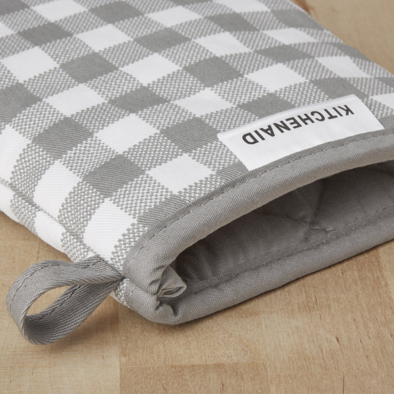 KitchenAid Gingham 2-Piece Oven Mitt, 5.5""W x 8""L, Milkshake