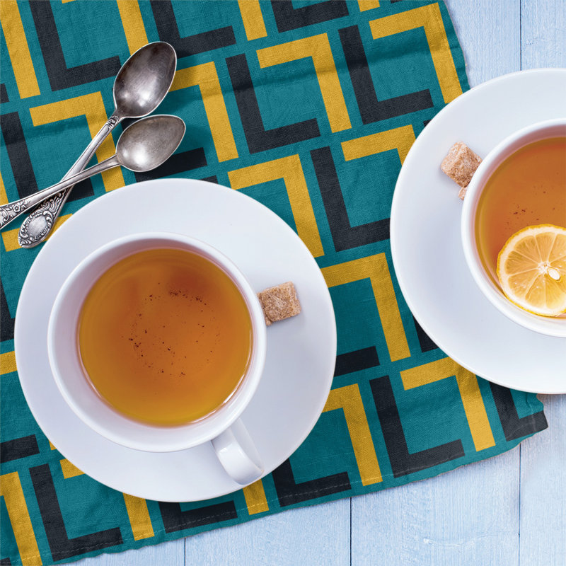 Maillard Tea Towel Kitchen Towel, Polyester, Teal/Black/Gold