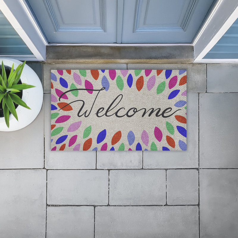 Tapis de porte Vibrant Leaf Shapes Welcome, par Caroline Alfreds, 18 po x 30 po