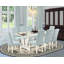 L'ensemble de table de salle à manger 5 pièces comprend une table et 4 chaises de salle à manger Parson en tissu bleu lin avec dossier capitonné - Lin brossé blanc.-1134190157-1102748757-1102748759