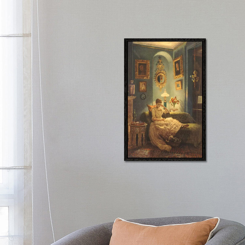 An Evening at Home, 1888 1 Piece Painting on Canvas, 66.04cm H x 45.72cm W x 3.81cm D, Black Framed