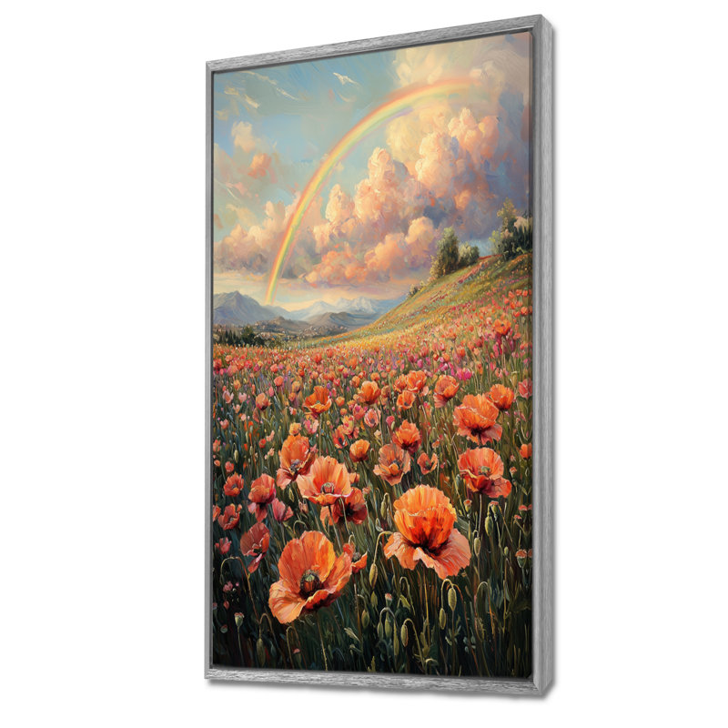 Rainbow Over The Poppy Fields I - Art mural arc-en-ciel, H 60 po x l 28 po, Impression encadrée sans passe-partout