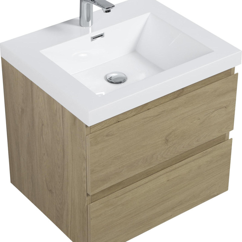 Meuble-lavabo pour la salle de bain à fixation murale, Chêne