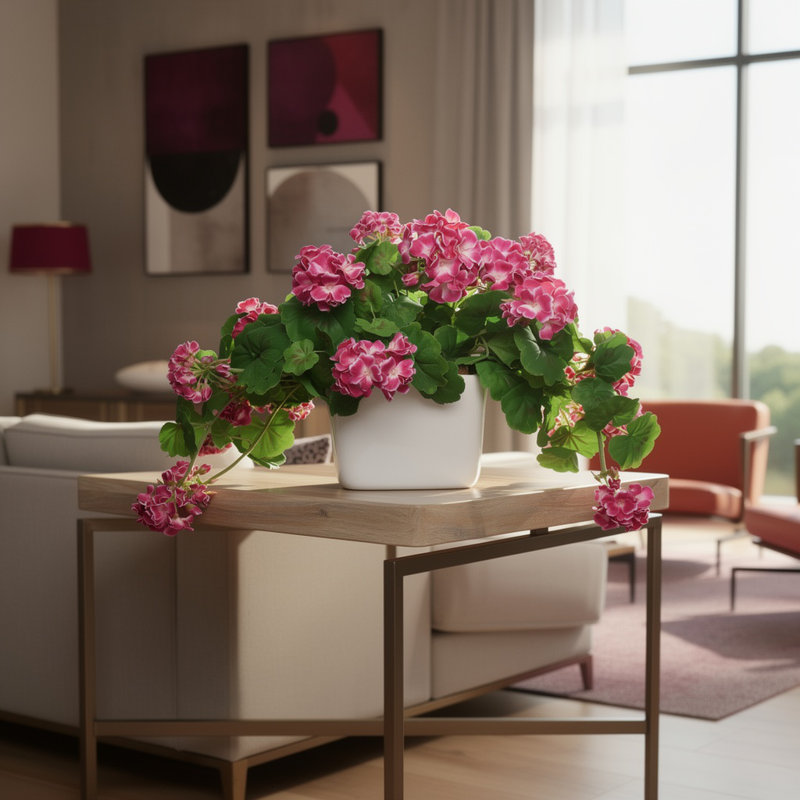 Geranium Arrangement in Ceramic Vase