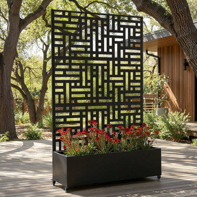Lit de jardin surélevé avec treillis sur roulettes - Boîte à fleurs polyvalente en métal avec treillis, boîtes à fleurs multi-styles avec écran d'intimité en treillis pour patio et jardin