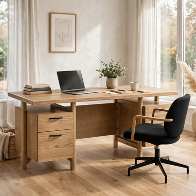 Rambo 69-Inch Computer Desk, 4 Drawers and Open Centre, Light Ash Wood