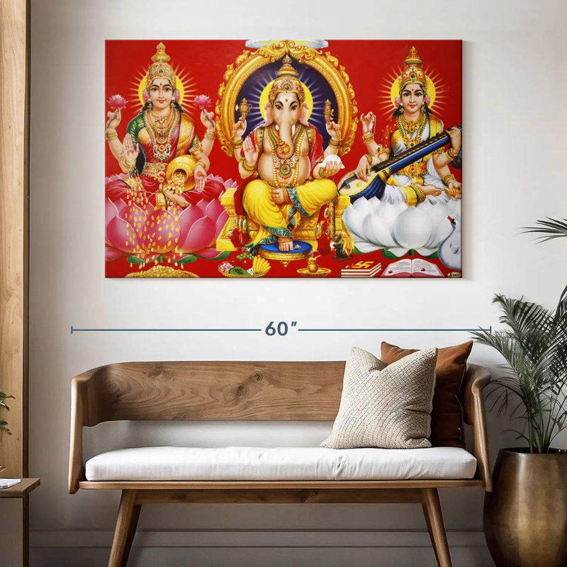 Adella Laxmi Ganesh And Saraswati, 34" H x 51" W