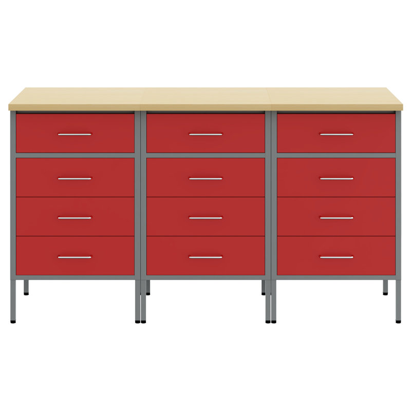 Set Of 3, Wood-Like Grain Steel,, Red
