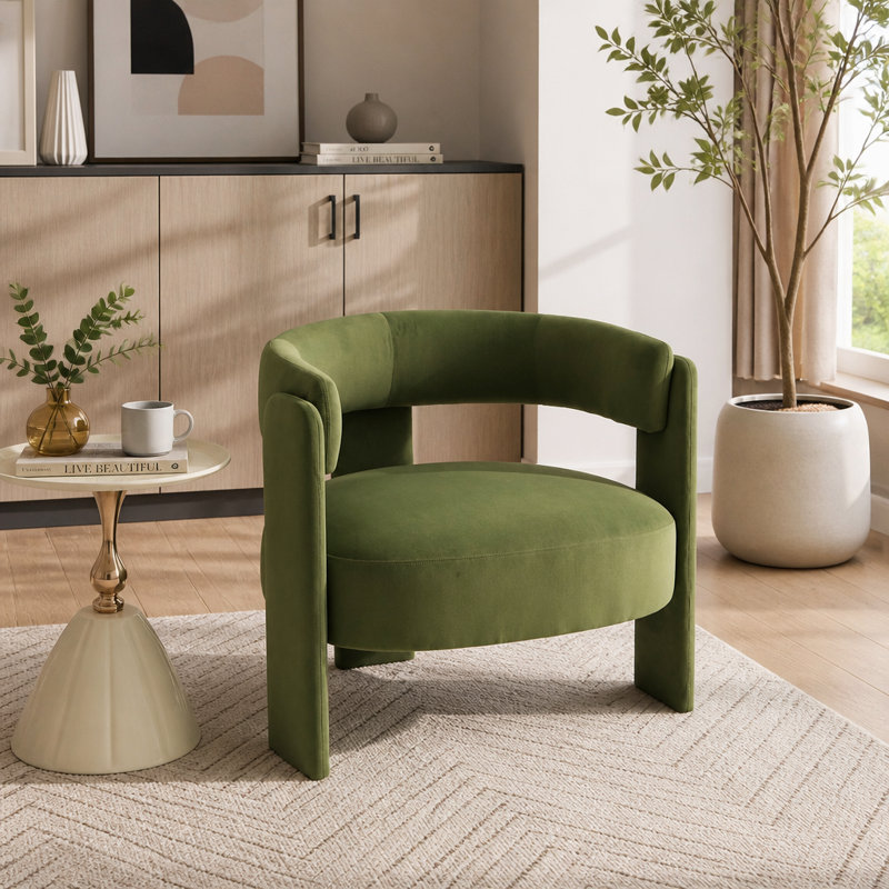 Chaise d'appoint Mid-Century moderne en velours avec pieds en bois, Green Velvet