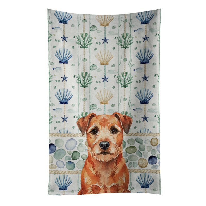 Red Border Terrier Coastal Sea Glass Kitchen Towel, Red Border Terrier