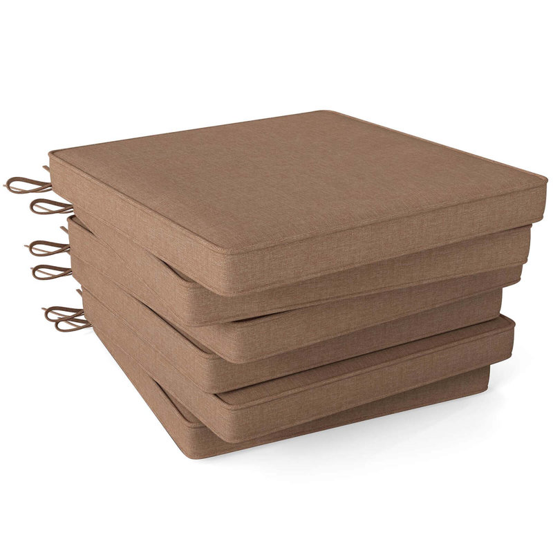 Outdoor Chair Cushion Set of 6 Waterproof Fade-Resistant Olefin Seat Cushions, Brown