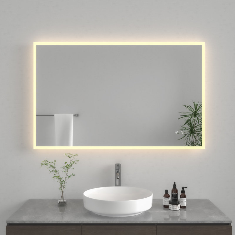 Kingston Brass Aurora 30-Inch x 48-Inch LED Bathroom Mirror, Front and Back Light, Anti-Fog, Dimmable Touch Sensor Lighted Mirror