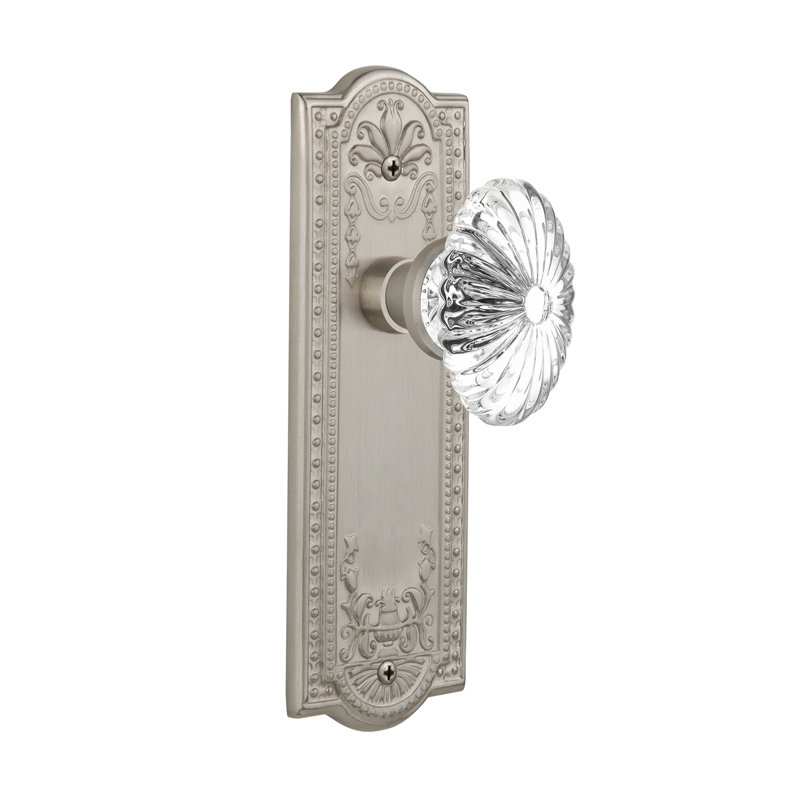 Meadows Plate with Oval Fluted Crystal Door Knob, 2-3/4”, Satin Nickel