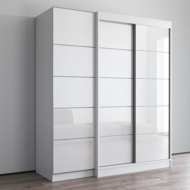 White Glass Front Contemporary Wardrobe Armoire
