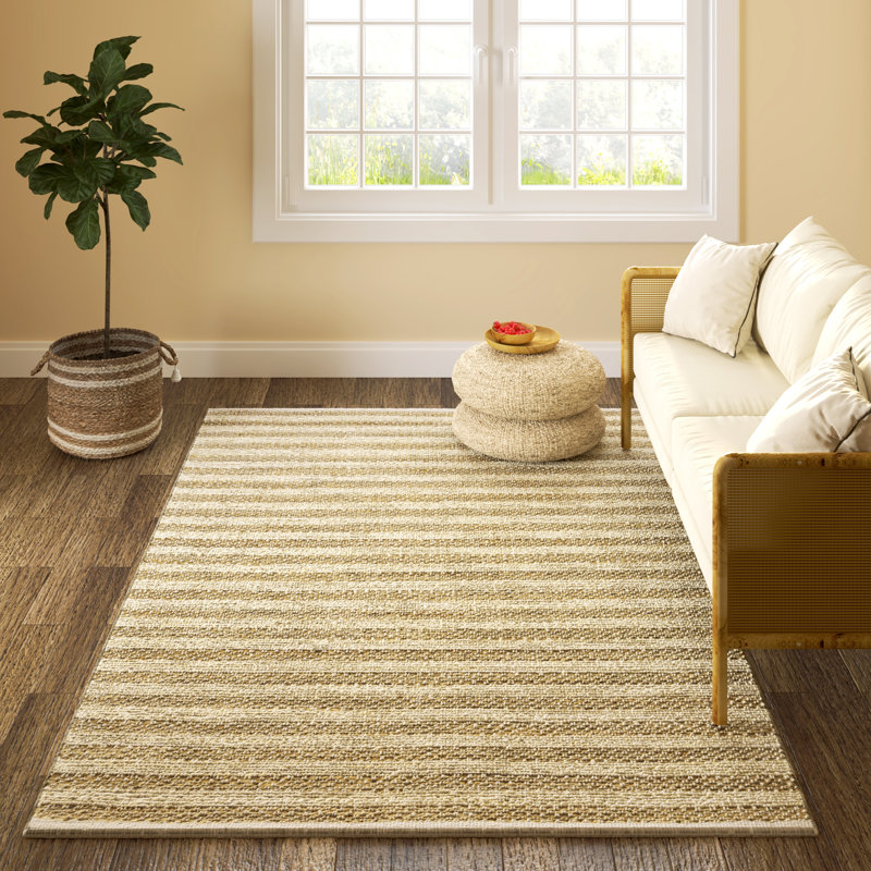 Tapis d'intérieur tissé à la main en jute / coton rayé brun clair Coastal, Rectangle 2 pi x 3 pi