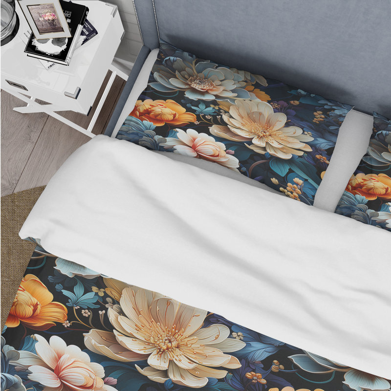 Ensemble de housse de couette Beige Ornate Blooming Legacy Delight, Housse de couette simple + 1 taie décorative stan