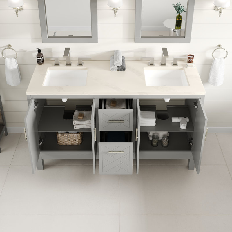 Cambridge Weddle 60 In.  Double Sink Bath Vanity With Quartz Top And Undermount Porcelain Sinks, Gray