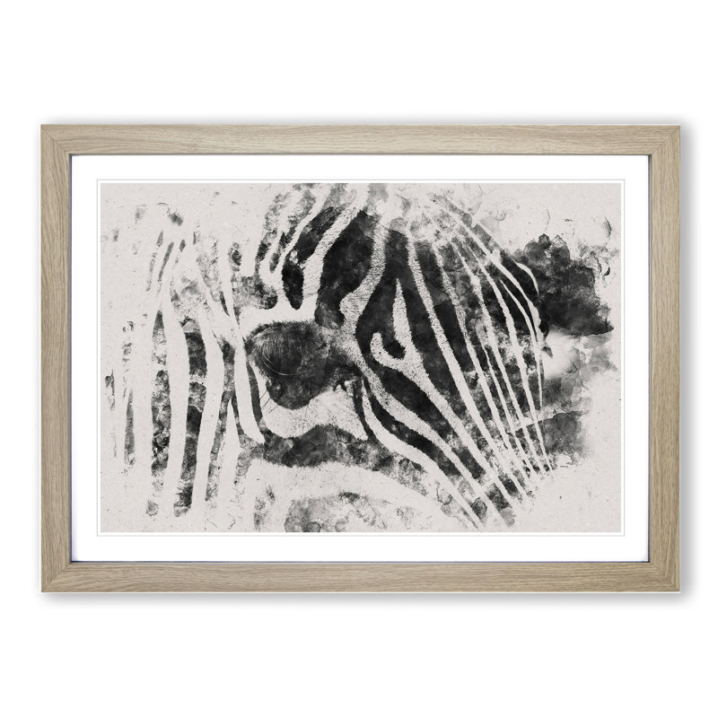 Zebra Vol.1 Watercolour - Framed Print, 36cm H x 48cm W x 2cm D, Oak