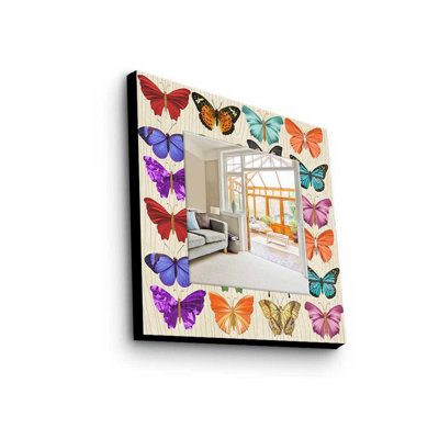 Élégant miroir décoratif avec cadre 100% bois de pin, 19,7 po x 19,7 po | Miroir en verre véritable (épaisseur: 0,2 pouce) | Peinture sur tissu élégante | Parfait pour la décoration intérieure et le vestibule, design durable et chic