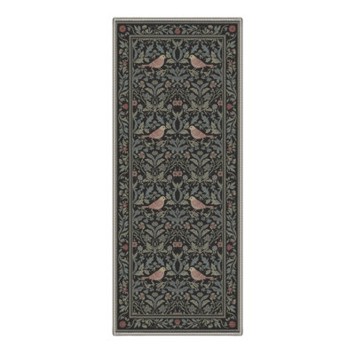 Allendale Auraflora Floral Machine Washable Green / Black Indoor Area Rug with Non-Slip Backing