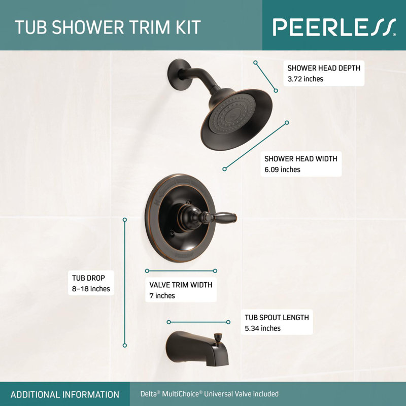 Garniture de robinet de douche et baignoire à inverseur 4,63 po complet, Bronze huilé