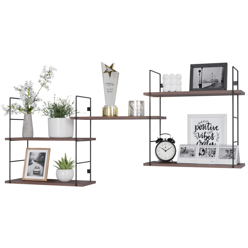 Aadrith 5 Piece Pine Solid Wood Floating Shelf, Rustic Brown