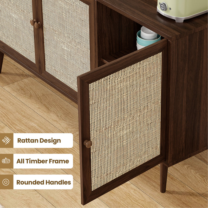 Buffet avec 3 portes en rotin et armoire de rangement moderne pour le vestibule (grand, noyer) Farini