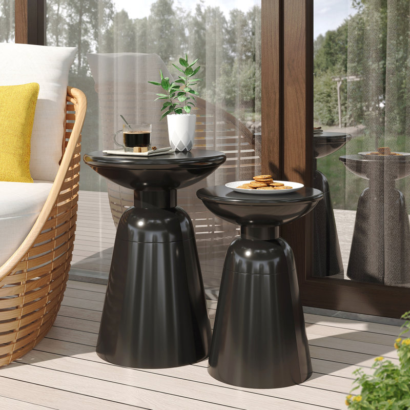 Ensemble de 2 tables d'appoint d'extérieur en fer avec motif évasé, noir, Noir