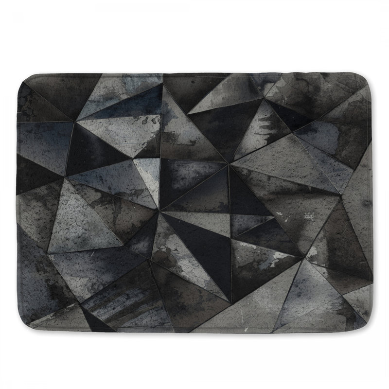 Tapis de bain géométrique à triangles noirs et gris, L 34 po x L 21 po