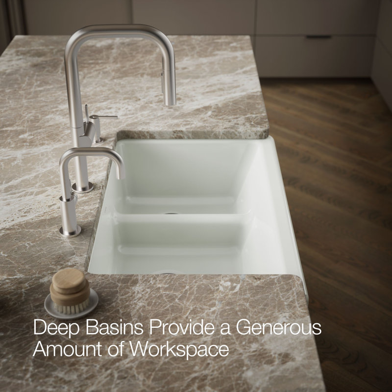Whitehaven® 36" L x 22" W Double Basin Farmhouse/Apron Kitchen Sink, Sea Salt
