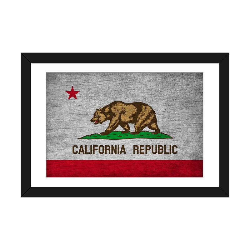 Drapeau californien - Impression sur toile, H 24 po x l 32 po x P 1 po, Papier d'art encadré noir, Blanc