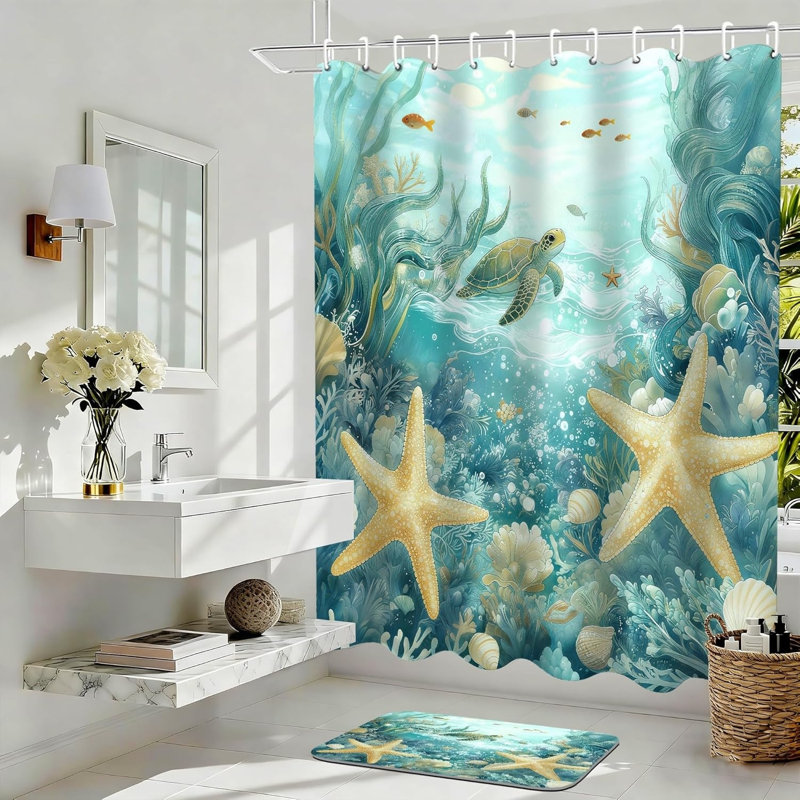 Ensemble de rideau de douche 4 pièces Ocean