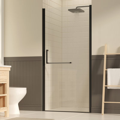 35-36" W ×72" H Frameless Pivot Shower Door, Pivot Swing Shower Glass Doors with 1/4"(6mm) SGCC Clear Tempered Glass,Explosion-Proof Film, Reversible Installation, Matte Black