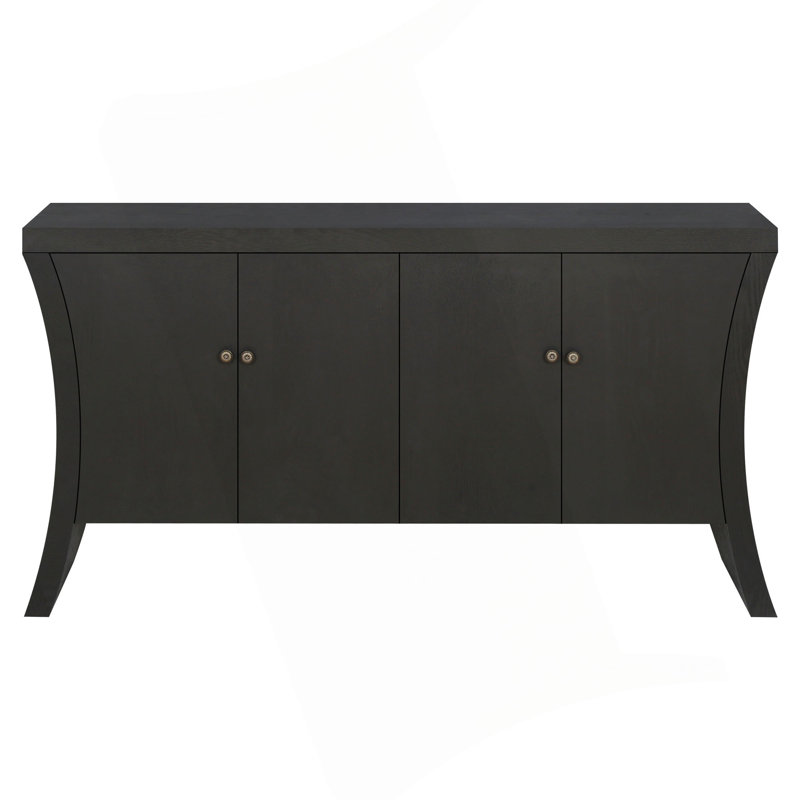 Refined Industrial 4-Door Credenza With Wooden Arc Legs & Bronze Clasps – Advanced Storage Design, Solid Craftsmanship, Black
