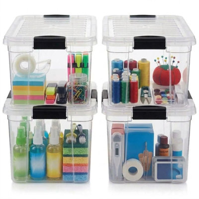 Contenants de rangement en plastique transparent avec couvercles, bacs de rangement empilables, boîtes de rangement sans BPA pour la maison, le bureau, le dortoir et la salle de classe, paquet de 4