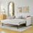 Yamit Daybed With Trundle Upholstered Sofa Bed, With Vertical Stripes, Linen Fabric-504064078-504064064