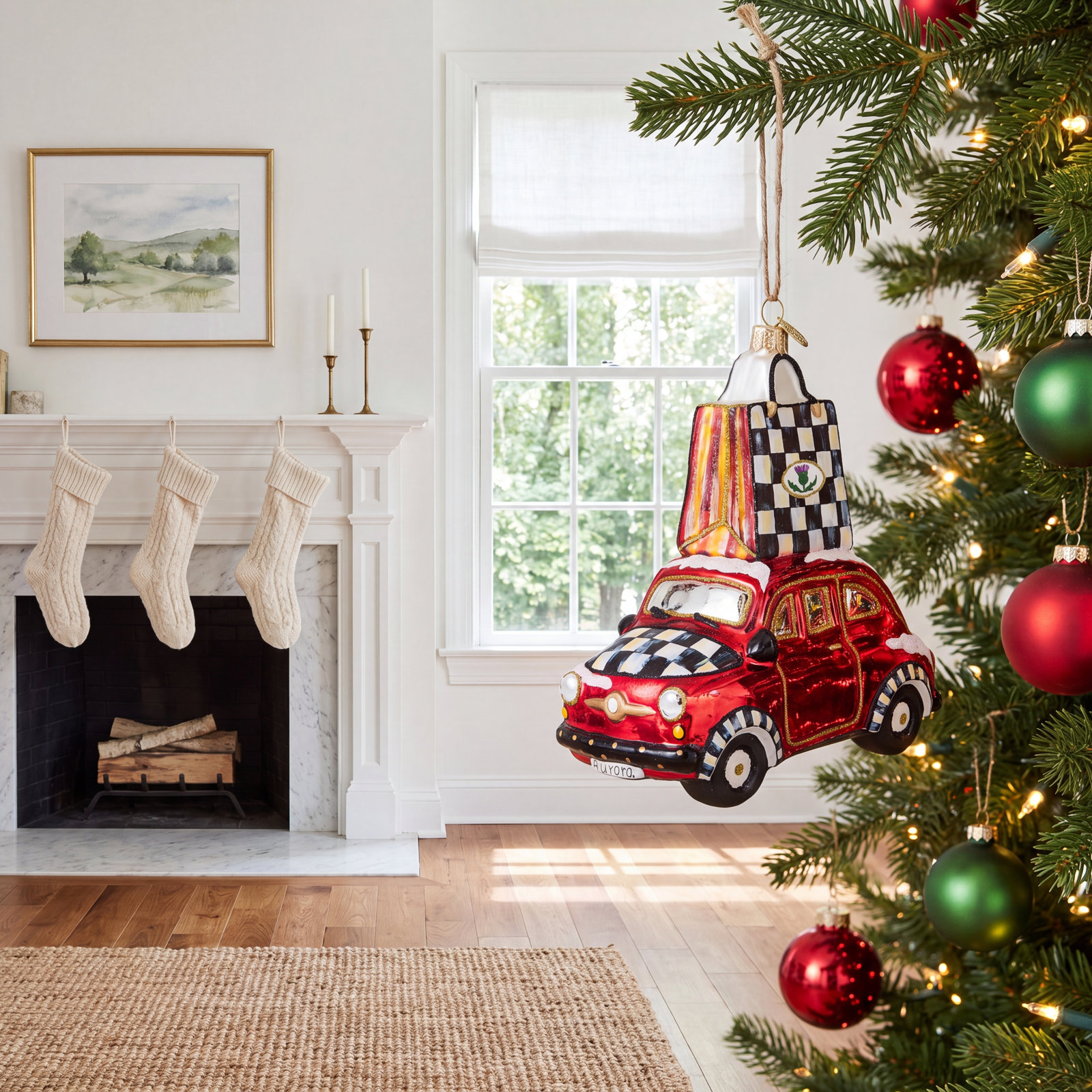 Christmas Shopping Car Glass Ornament