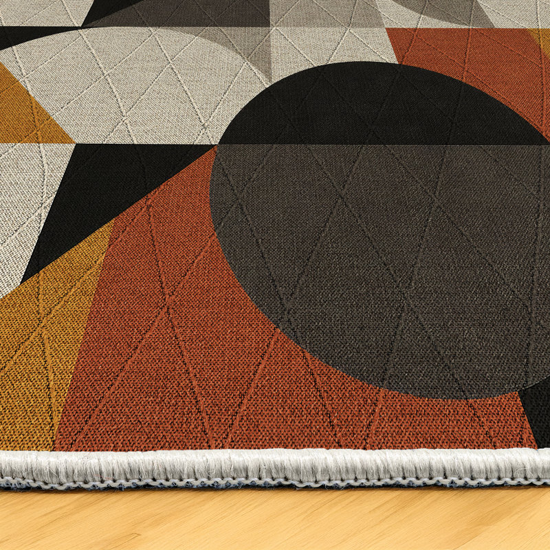 Gustin Collection Digital Print Cotton-Polyester Brown Geometric Rug, Runner 3'4" x 13'2"