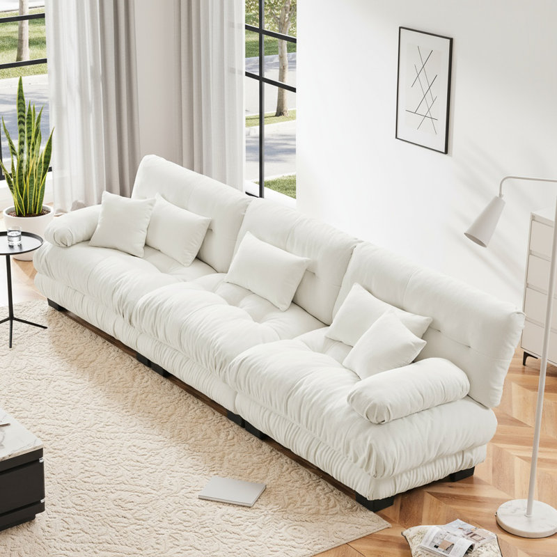 Cloud Couch 3-Seater Sectional Sofa With Lumbar And Throw Pillows, Chenille Fabric For Living Room, White