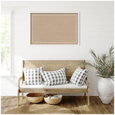 Kate and Laurel Framed Fabric Pinboard White Scalloped Edge Printed Linen Modern Contemporary Bulletin Board for Use as a Vision Board or Wall Organization