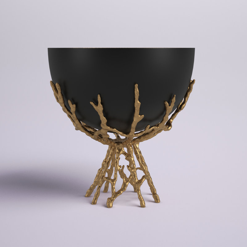 Bol décoratif en métal Lambertson, Or/noir, H 13 po x l 11 po x P 11 po